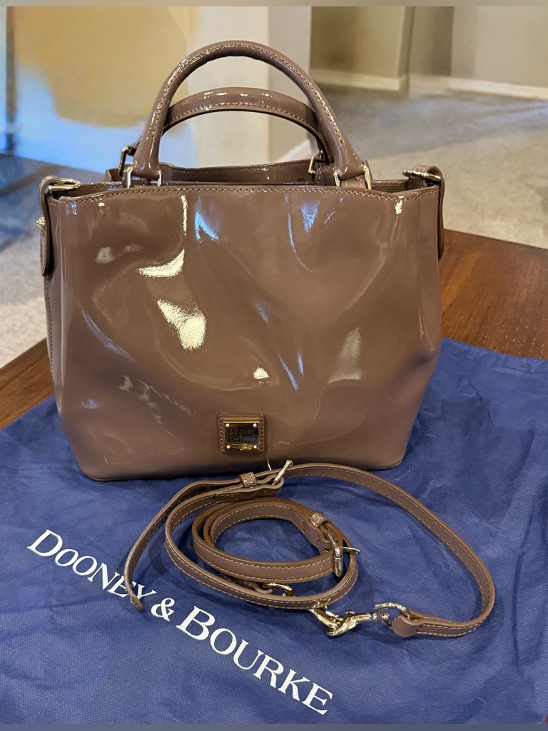 Dooney & Bourke Small Brenna Mink Patent Leather Satchel With Detachable Strap